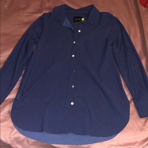 Lysse long sleeve button down blue polka dots